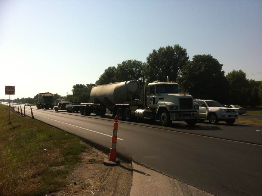 Traffic driving over the newly constructed road