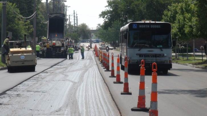 Construction of the road in Iowa City, Iowa